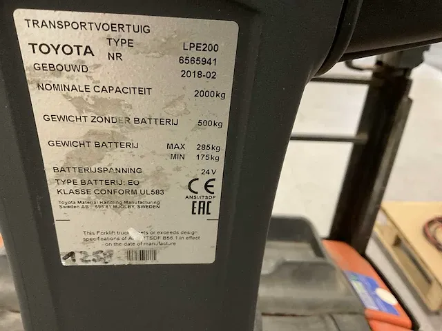 2018 bt levio lpe200 elektrische palletwagen - afbeelding 7 van  8