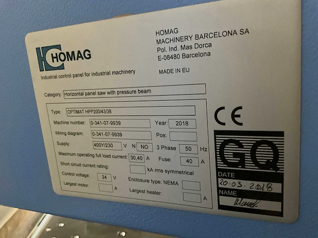 2018 homag optimat hpp200 platen opdeelzaagmachine - afbeelding 14 van  23