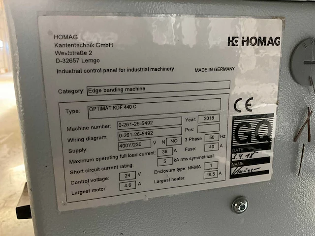 2018 homag optimat kdf440c kantenlijmmachines - afbeelding 23 van  24