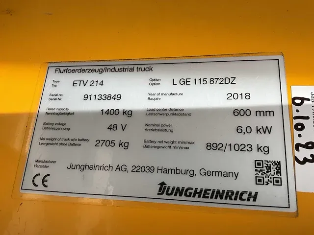 2018 jungheinrich etv214 reach truck - afbeelding 15 van  24