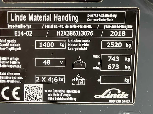 2018 linde e14 vorkheftruck - afbeelding 47 van  51