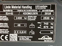 2018 linde e14 vorkheftruck - afbeelding 47 van  51