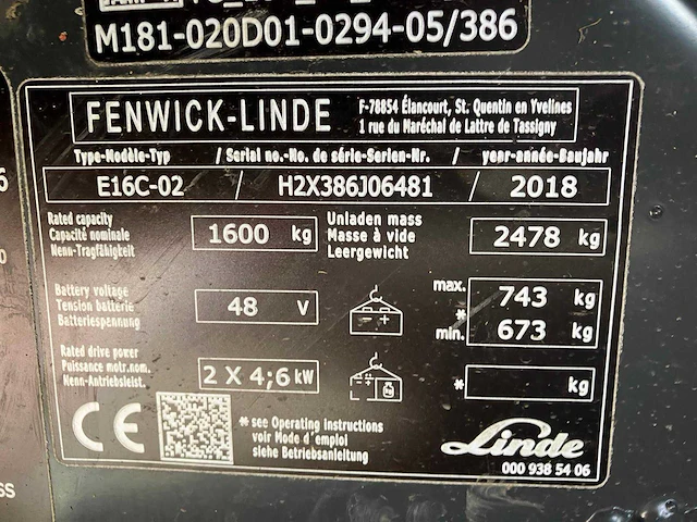 2018 linde e16 vorkheftruck - afbeelding 37 van  42