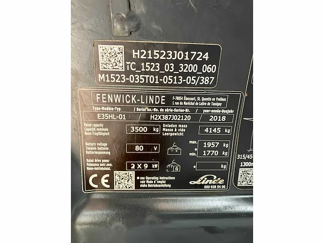 2018 linde e35 vorkheftruck - afbeelding 53 van  57
