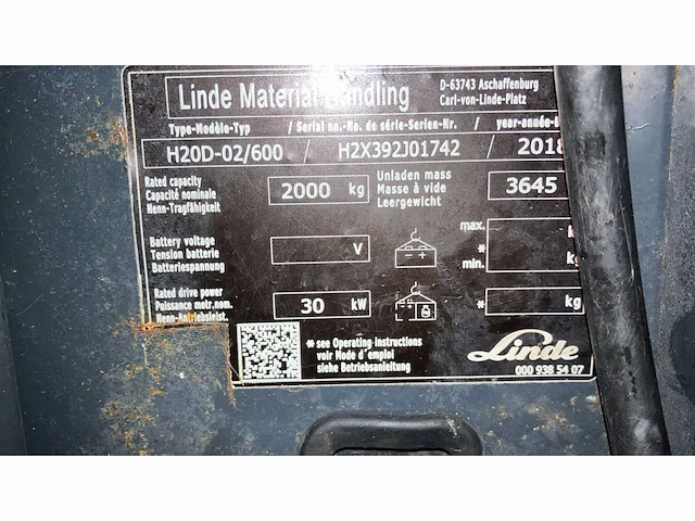 2018 linde h20d vorkheftruck - afbeelding 1 van  1