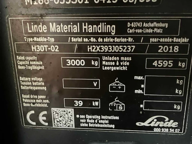 2018 linde h30t vorkheftruck met uitschuifbare lepels - afbeelding 26 van  32