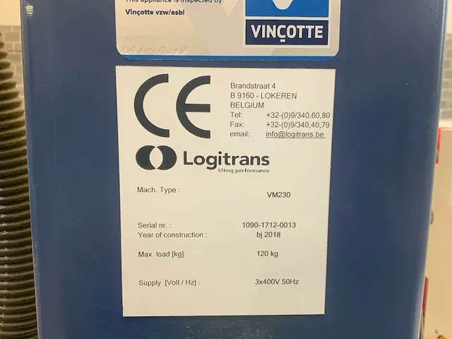 2018 logitrans vm 230 vacuum platen lift - afbeelding 11 van  12