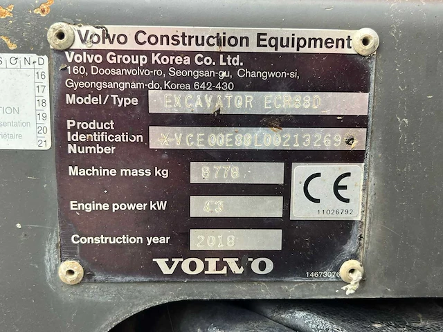 2018 volvo excavator ecr88d rupsgraafmachine - afbeelding 18 van  25