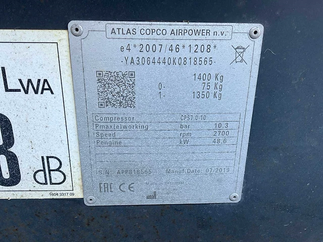 2019 atlas copco cpp818565 mobiele schroefcompressor - afbeelding 2 van  11