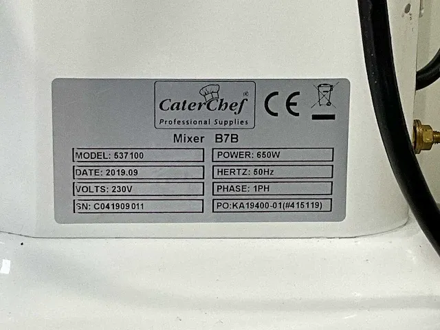 2019 caterchef mixer b7b spiraalkneder/klopper - afbeelding 5 van  5