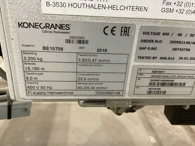 2019 konecranes cxt neo bovenloophalkraan - afbeelding 7 van  15