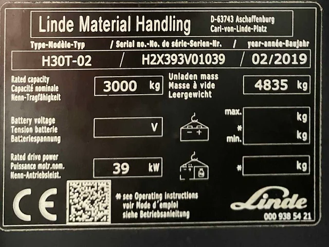 2019 linde h30t vorkheftruck - afbeelding 1 van  1