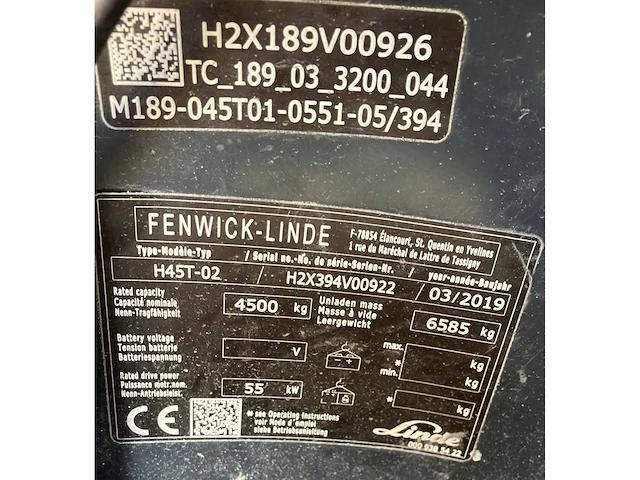 2019 linde h45t vorkheftruck - afbeelding 8 van  84