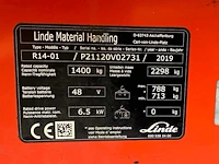 2019 linde r14 reach truck met lage mast - afbeelding 38 van  43