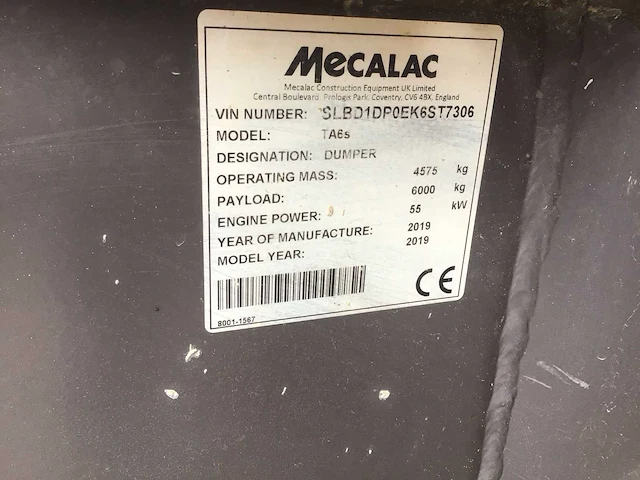 2019 mecalac ta6s dumper - afbeelding 22 van  24