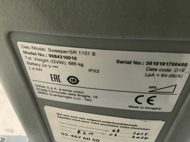 2019 nilfisk sr 1101 b zelfrijdende veegmachine - afbeelding 11 van  11