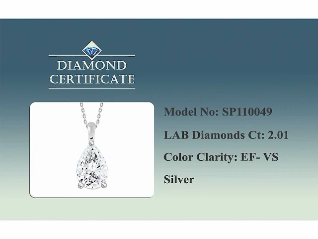 2.01cts lab grown diamond necklace with pendant 18 inch - afbeelding 6 van  6