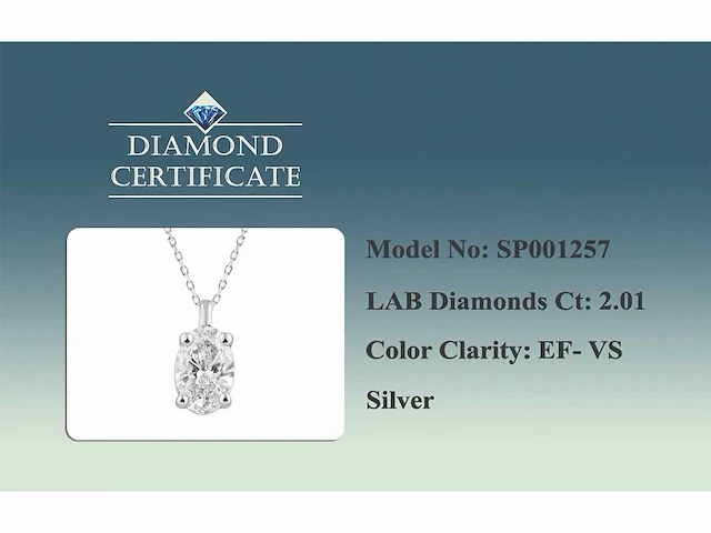 2.01cts lab grown diamond necklace with pendant 18 inch - afbeelding 9 van  9