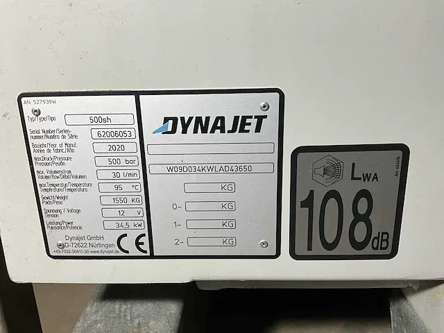 2020 dynajet 500sh hogedrukreiniger 500bar 30l/min- 245h - afbeelding 30 van  32