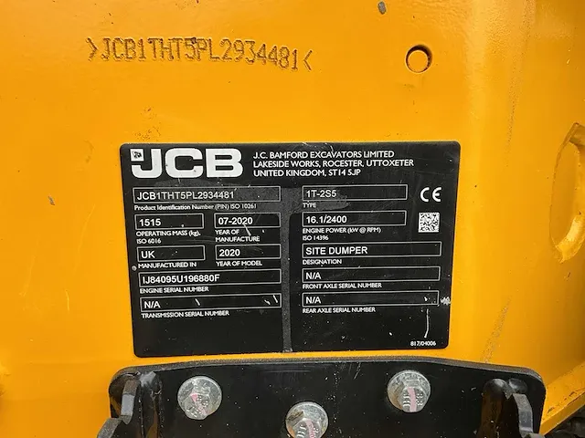 2020 jcb 1t-2s5 dumper - afbeelding 19 van  26