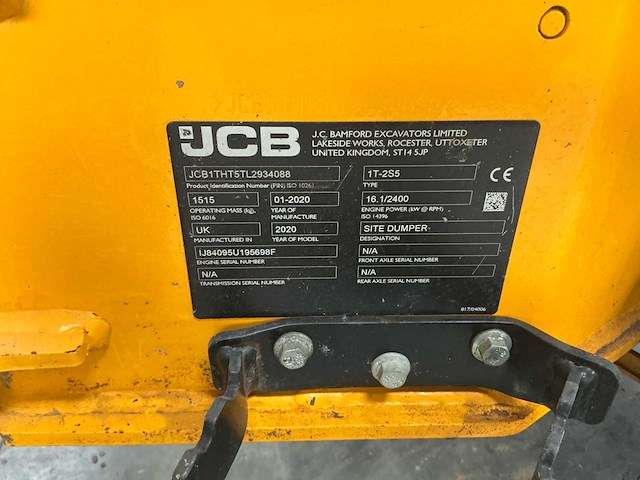 2020 jcb 1t 2s5 dumper - afbeelding 14 van  36
