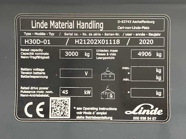 2020 linde h30d vorkheftruck - afbeelding 30 van  36