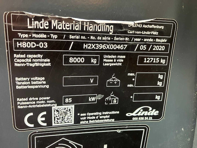 2020 linde h80d vorkheftruck met dubbele vork - afbeelding 68 van  71