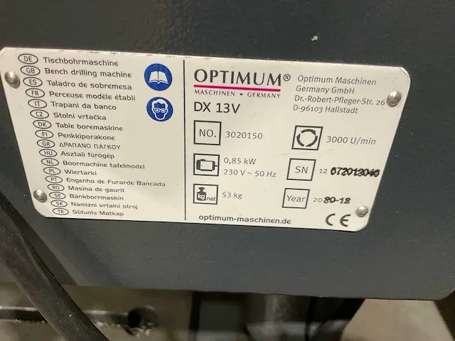 2020 optimum drill dx13v kolomboormachine - afbeelding 7 van  7