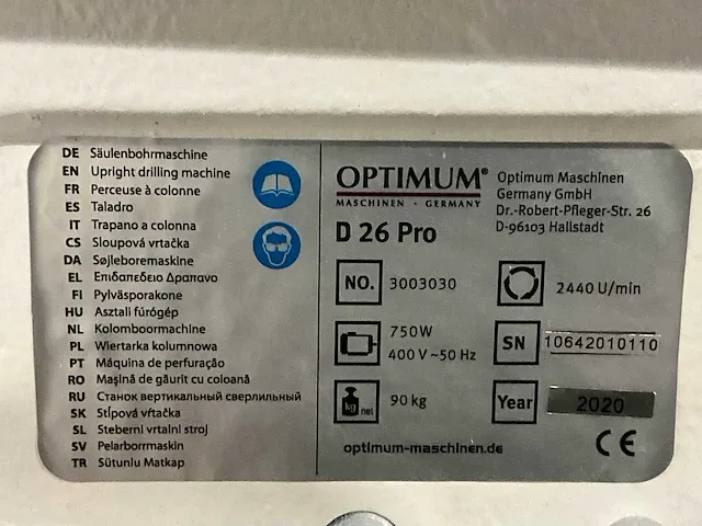 2020 optimum optidrill d26 pro kolomboormachine - afbeelding 2 van  10