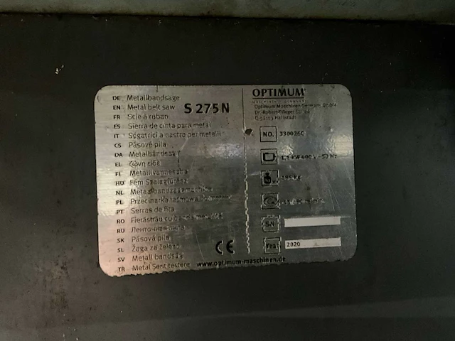 2020 optimum s 275n metaalbandzaagmachine - afbeelding 7 van  11