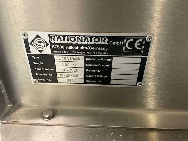 2020 rationator bez 580/2300/850 h rvs opvoerband - afbeelding 7 van  9