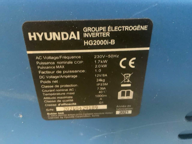 2021 hyundai hg2000i-b stroomgenerator - afbeelding 5 van  5