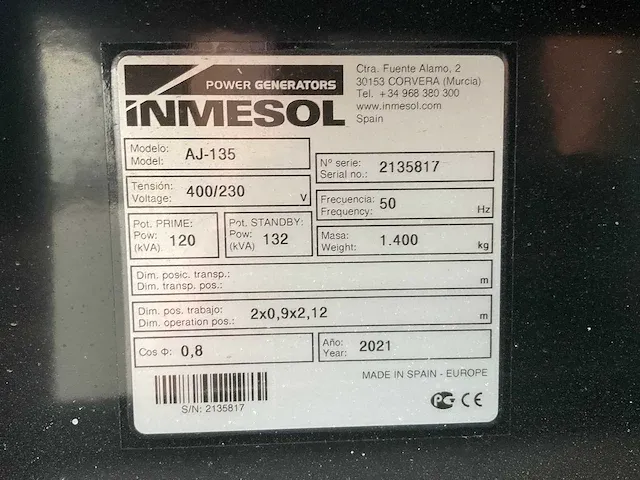 2021 inmesol aj-135 stroomgenerator - afbeelding 8 van  9
