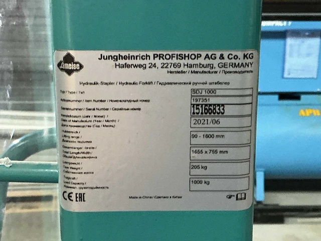 2021 jungheinrich sdj1000 handmatige stapelaar - afbeelding 5 van  5