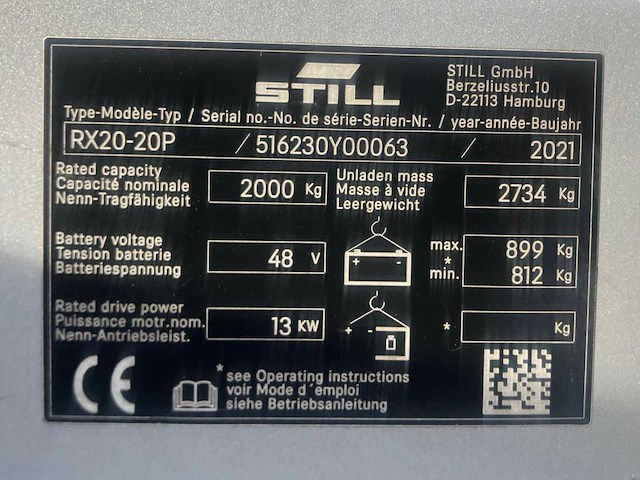 2021 still rx20-20p elektrische vorkheftruck met rotator - afbeelding 48 van  52