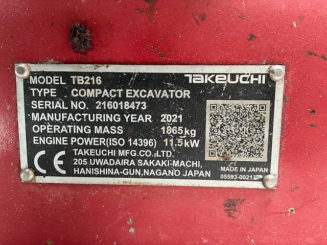 2021 takeuchi tb216 minigraafmachine - afbeelding 21 van  28