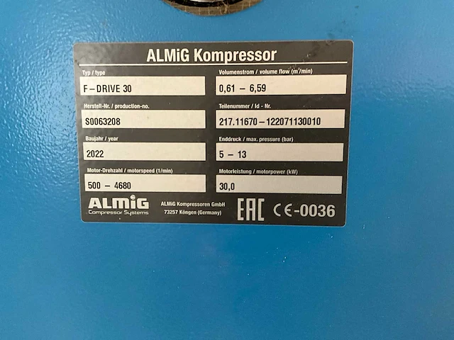 2022 almig f-drive 30 schroefcompressor - afbeelding 7 van  7