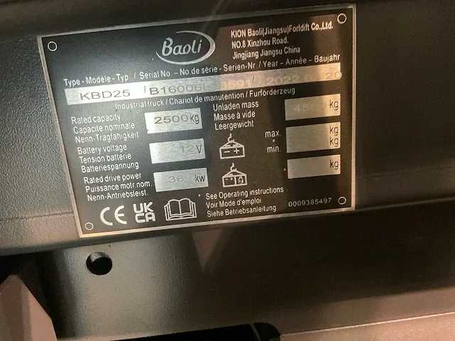 2022 baoli kbd25 vorkheftruck - afbeelding 12 van  13
