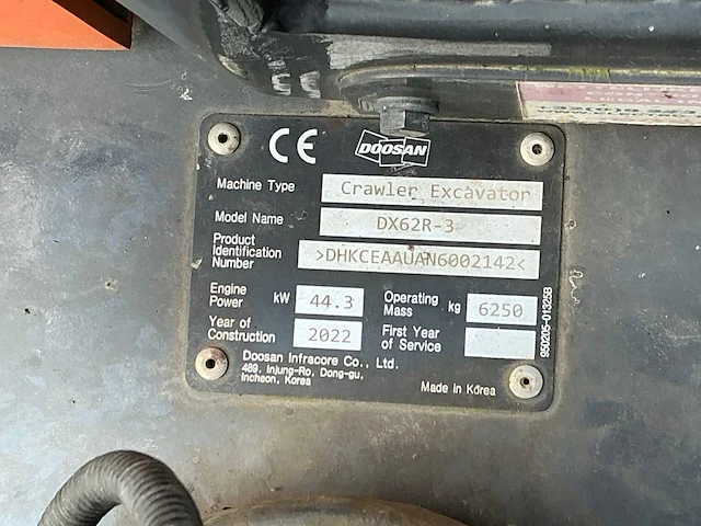 2022 doosan dx 62r-3 rupsgraafmachine - afbeelding 9 van  36