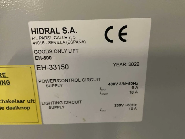2022 hidral eh33150 goederenlift - afbeelding 11 van  12