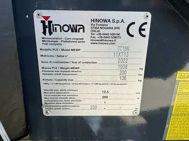 2022 hinowa tc13n spinhoogwerker - afbeelding 24 van  30