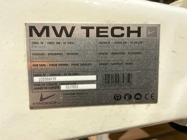 2022 mw tech eta1610 draadsnijmachine - afbeelding 6 van  6