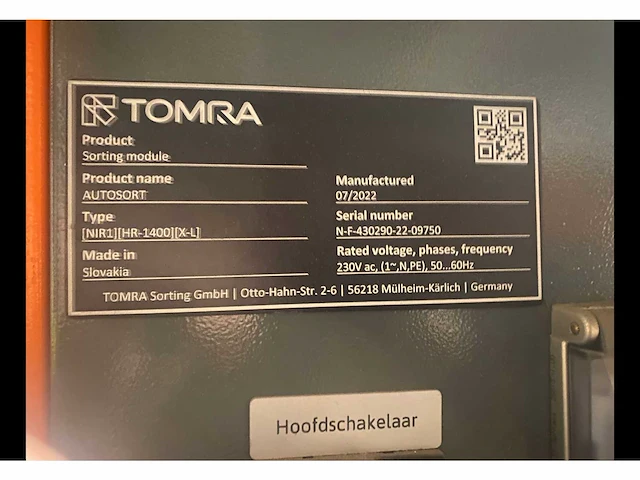 2022 tomra autosort (nir1) (hr1400) (x-l) sorteermachine - afbeelding 2 van  12