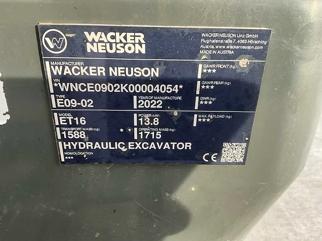 2022 wacker-neuson et16 minigraafmachine - afbeelding 15 van  22