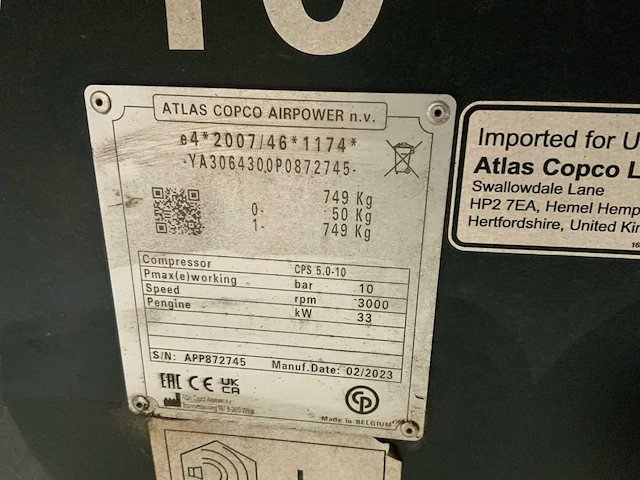 2023 atlas copco cps 5.0-10 mobiele schroefcompressor - afbeelding 3 van  11