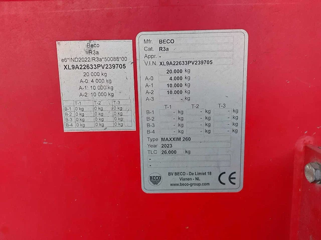 2023 beco maxim 260 dump carrosserie - afbeelding 9 van  17