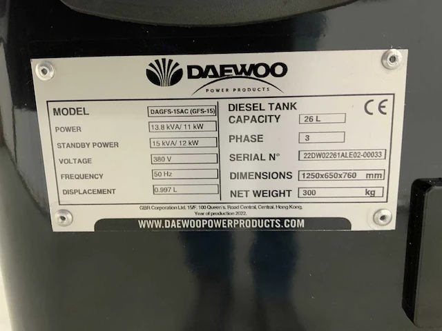 2023 daewoo dagfs-15ac 13.8kva noodstroomaggregaat - afbeelding 20 van  20