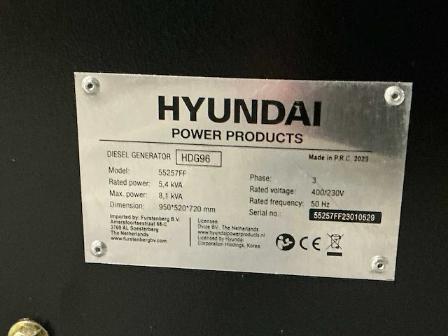 2023 hyundai hdg96 stroomgenerator - afbeelding 7 van  7