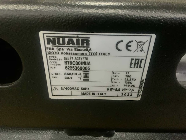 2023 nuair nb7/7,5ct/270 luchtcompressor - afbeelding 6 van  7