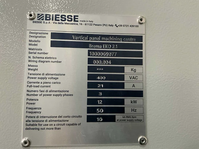 2024 biesse brema eko 2.1 verticale cnc bewerkingscentra - afbeelding 2 van  10
